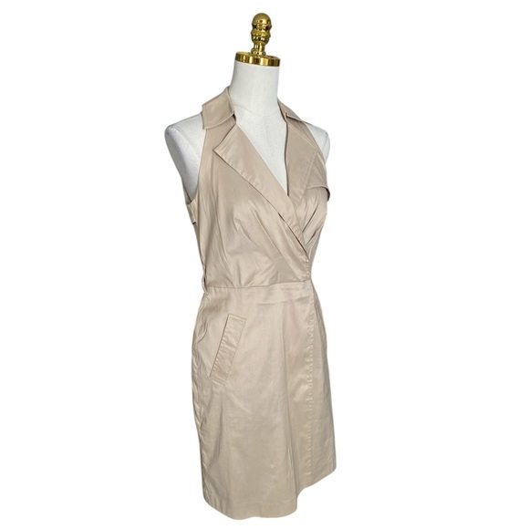 Ann Taylor Women’s Beige Khaki Sheath Sleeveless Collared Fitted Dress Size 4 - Picture 3 of 11